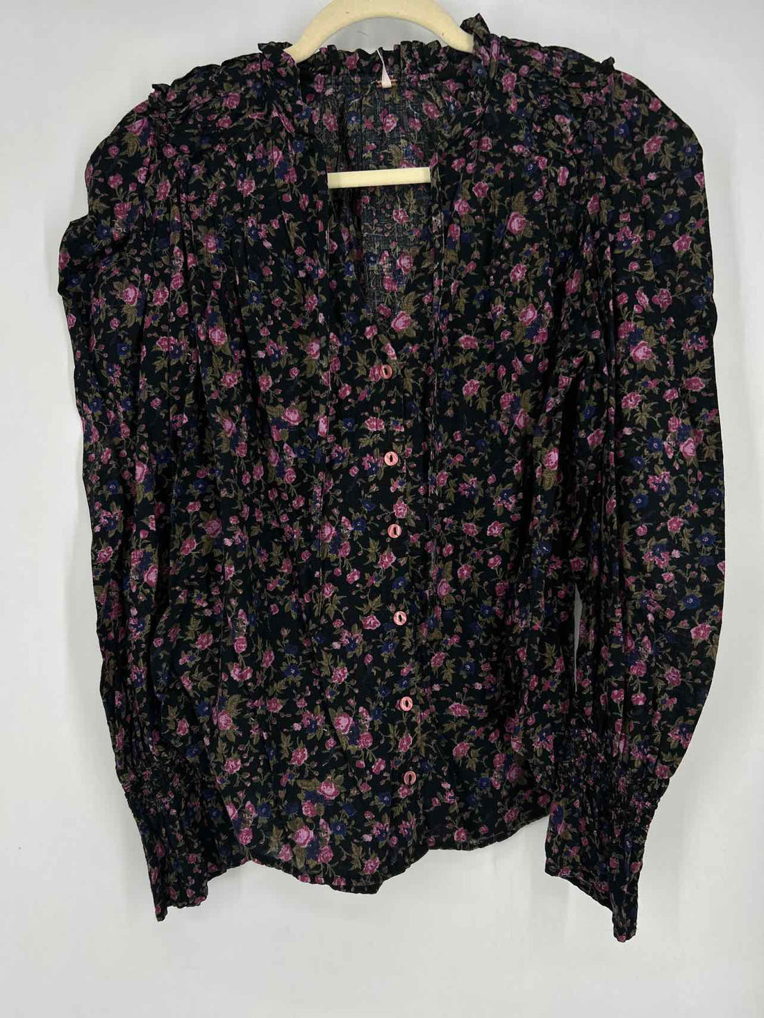 Free People Size S Black Floral Long Sleeve