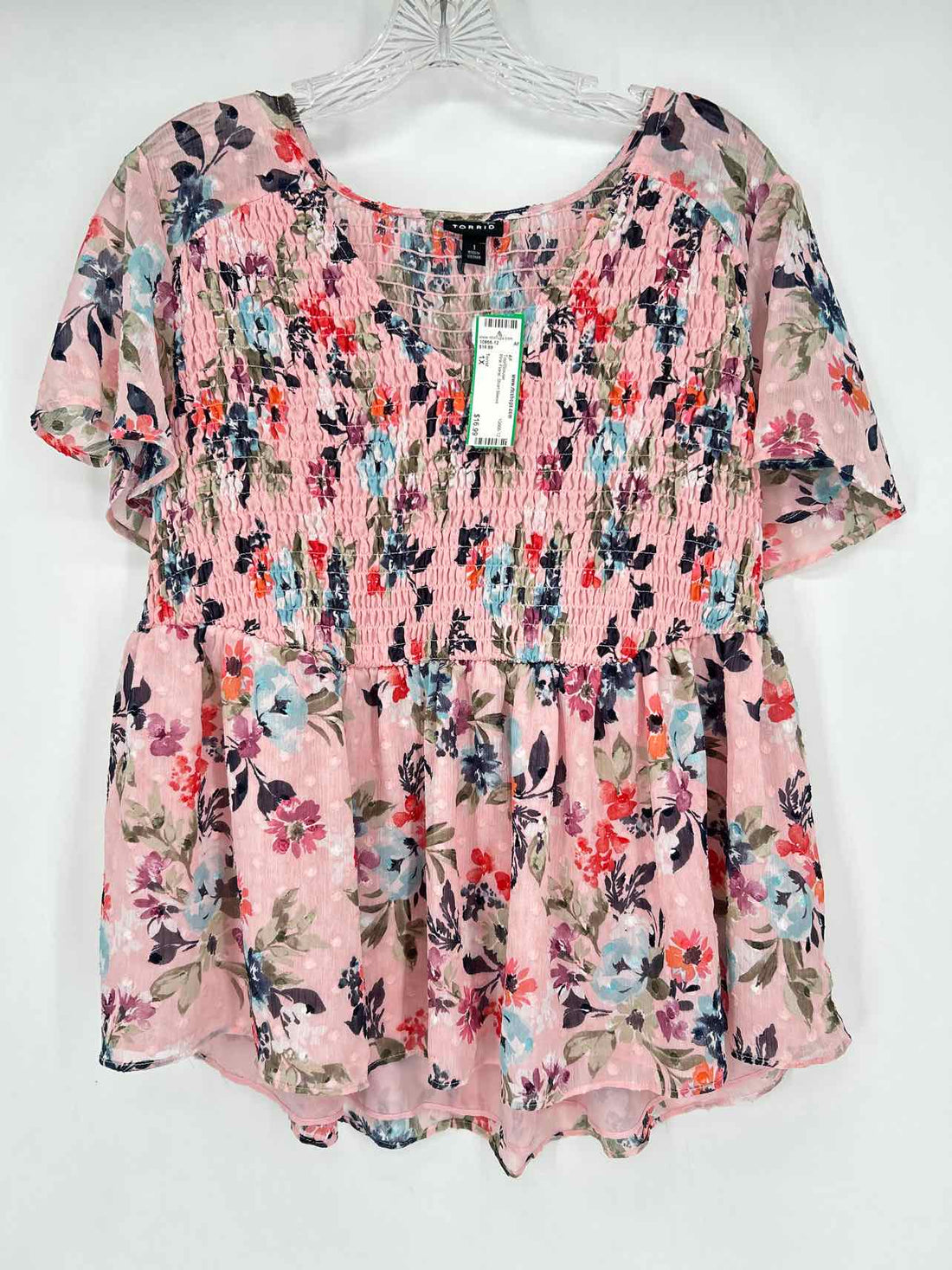 Torrid Size 1X Pink Floral Short Sleeve Top/Blouse