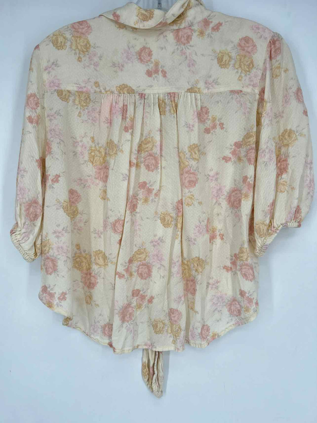 Free People Size M Ivory Floral Short Sleeve