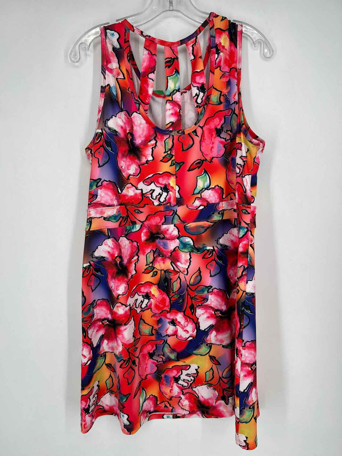 Reel Legends Size L Red & Pink Print Sleeveless Dress