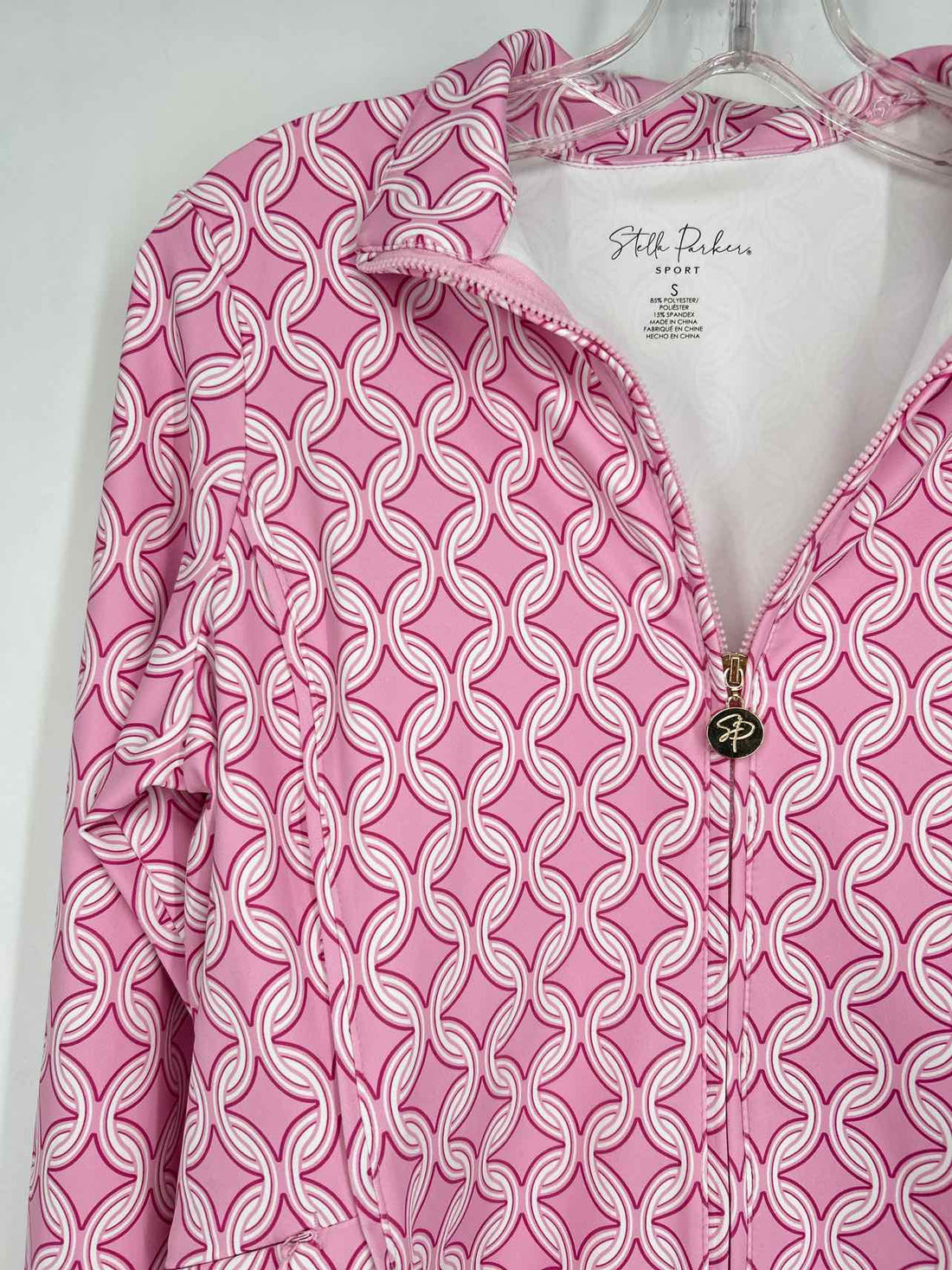 Stella Parker Sport Size S Pink & White Print Active Jacket
