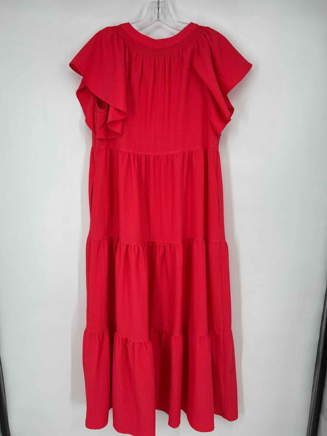 Calvin Klein Size 6 Spicy Coral Textured Short Sleeve Maxi