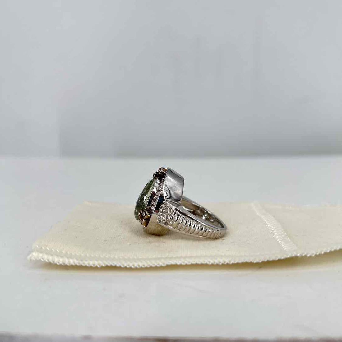 Judith Ripka Size 7 18K Gold & Sterling Silver Pearl Prasiolite LUXURY