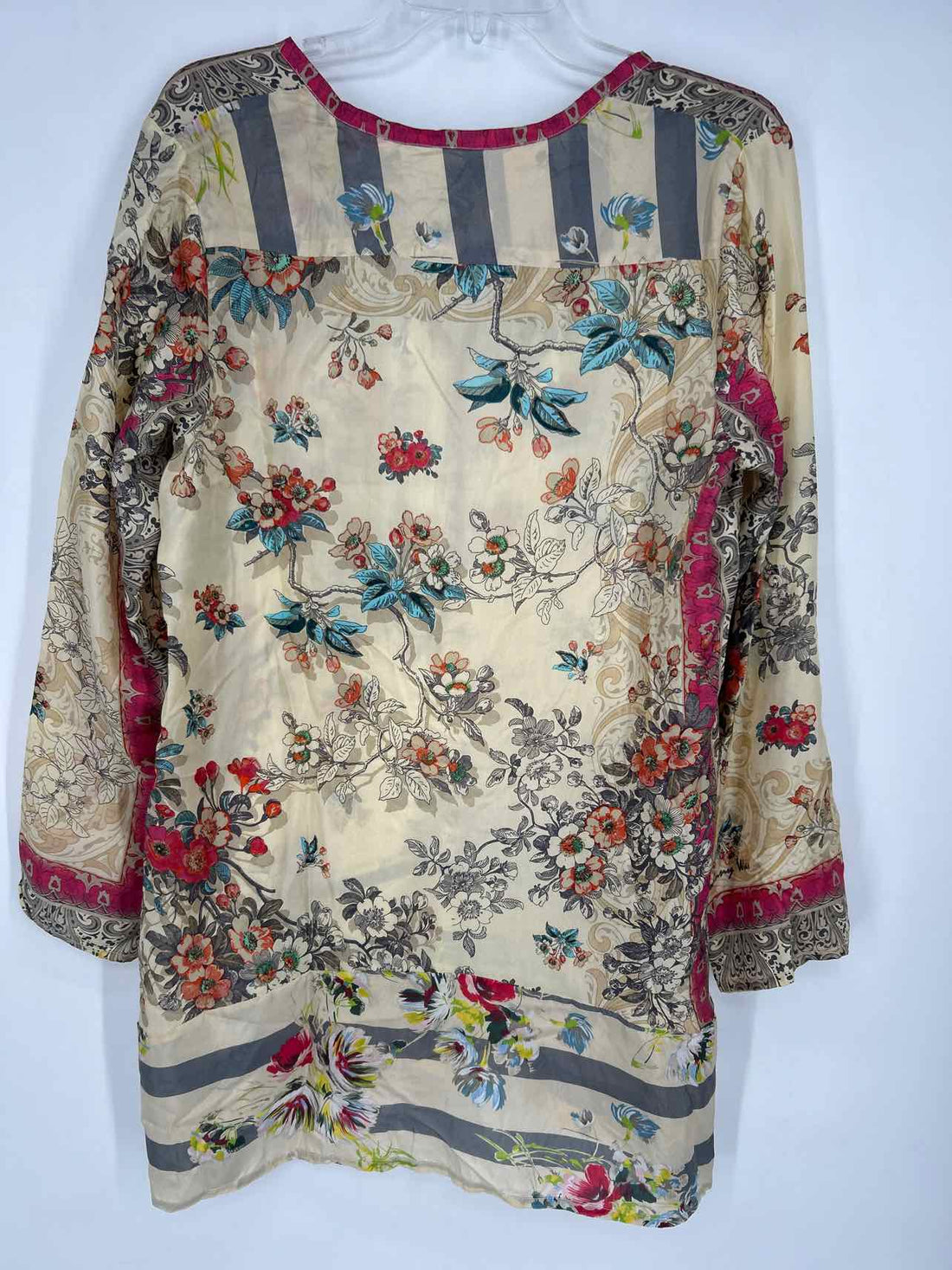 Johnny Was Size S Khaki Floral Silk Long Sleeve