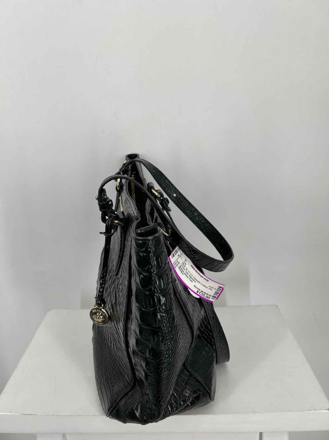 Brahmin Black Genuine Leather Pre Owned Tote