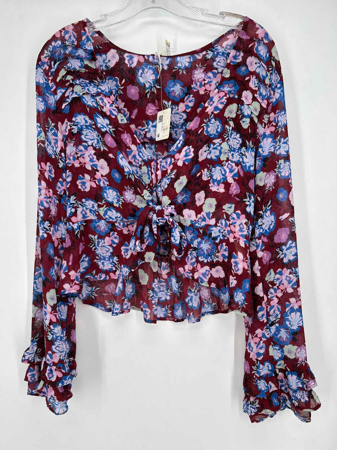 Free People Size S Maroon Floral NWT Long Sleeve