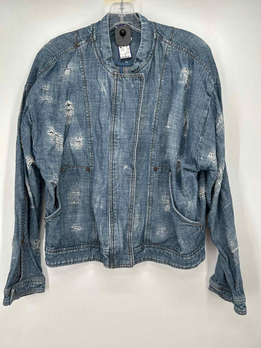 Free People Size M Denim Distressed Jacket
