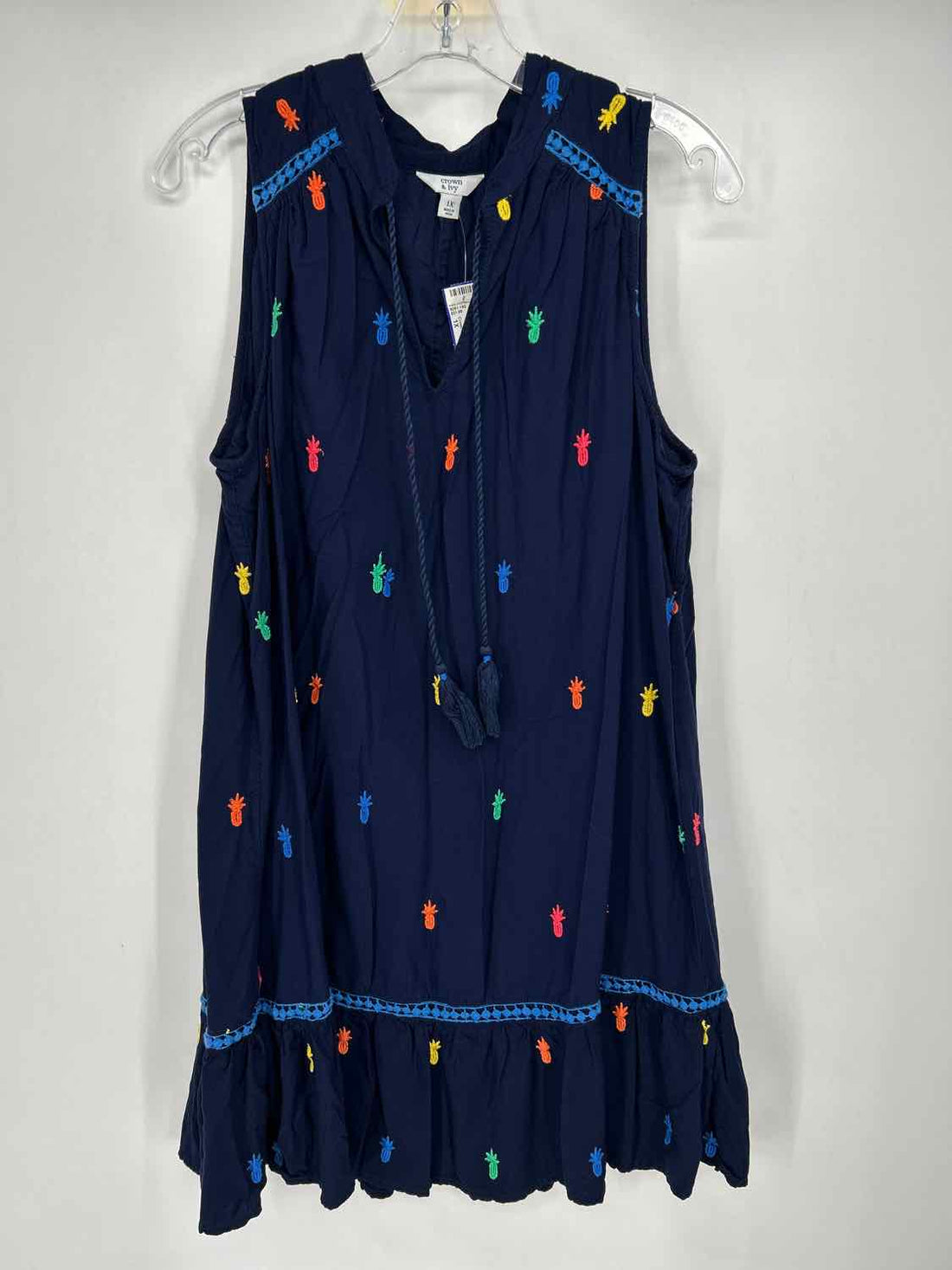 Crown & Ivy Size 1X Navy Print Embroidered Sleeveless Dress