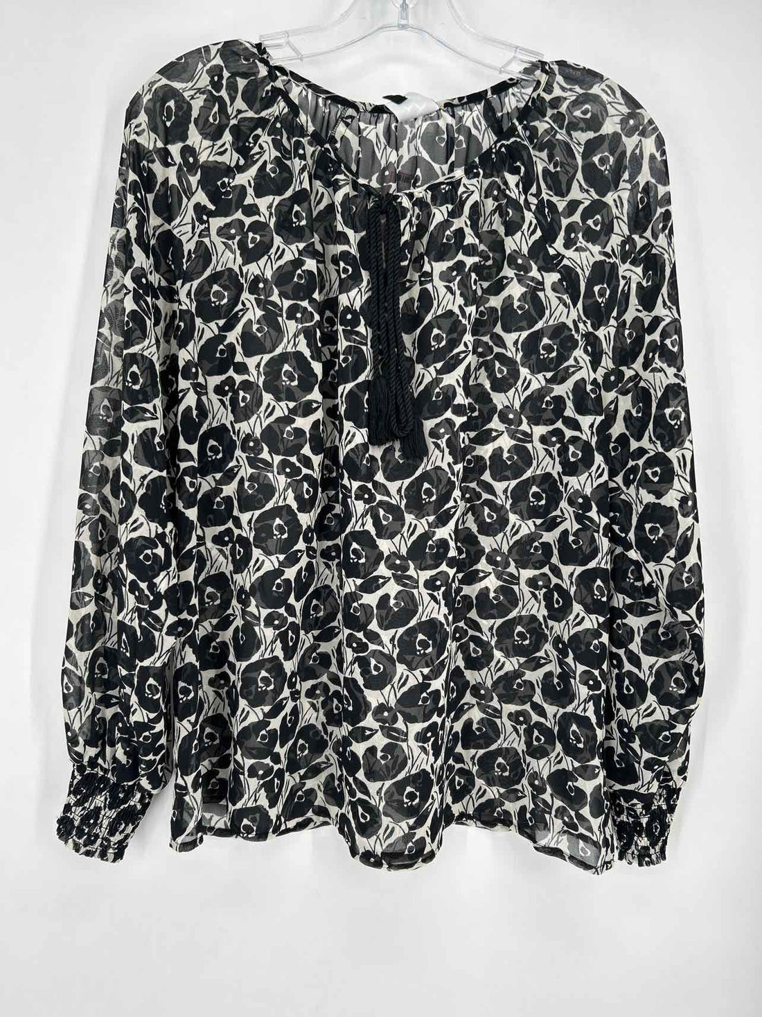 Cabi Size L Black & White Sheer Long Sleeve