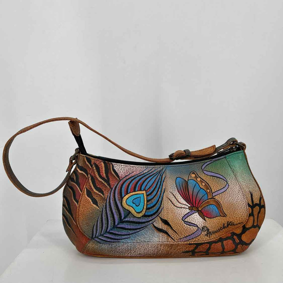 Anuschka Brown painted Pebbled Leather Shoulder