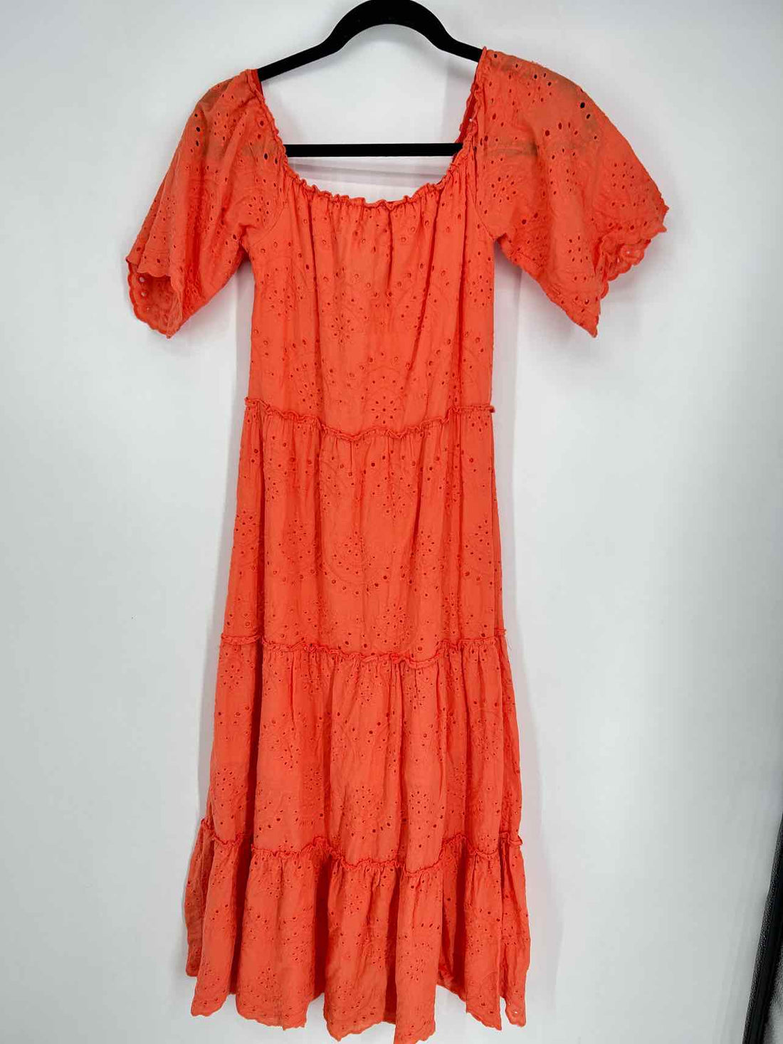 Misha Leisure Size 8 Orange Eyelet Short Sleeve Dress