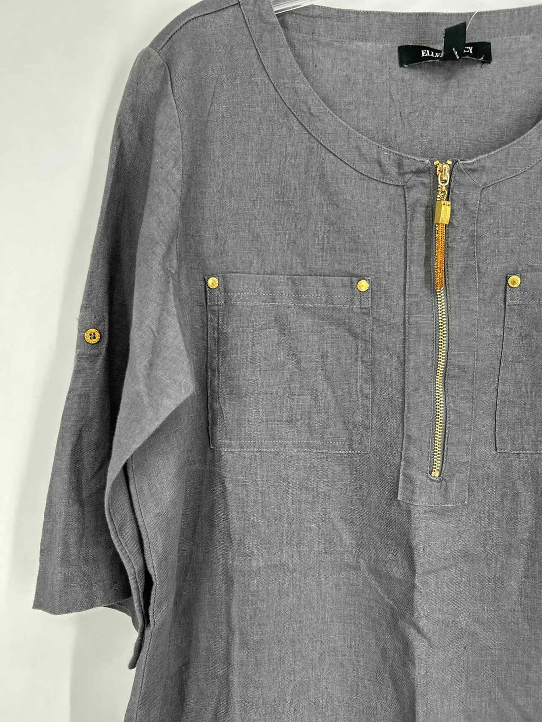 Ellen Tracy Size M Gray Linen Long Sleeve