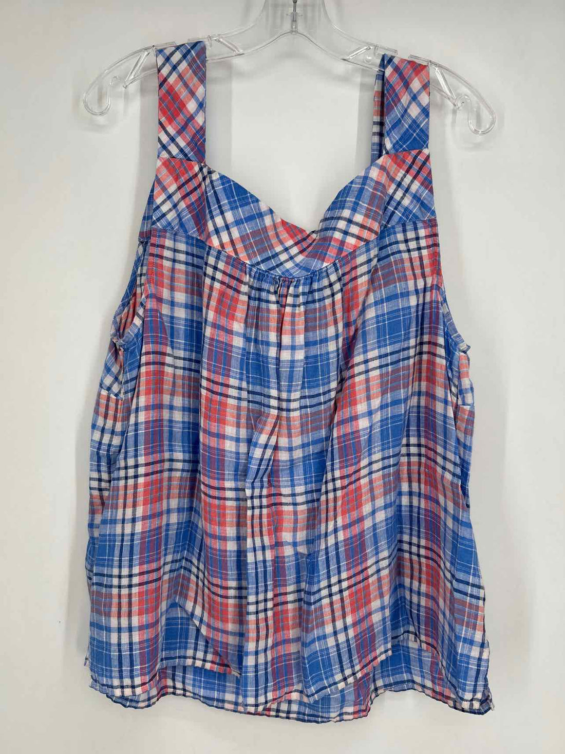 Talbots Size 2X Orange Blue & white gingham Top/Blouse