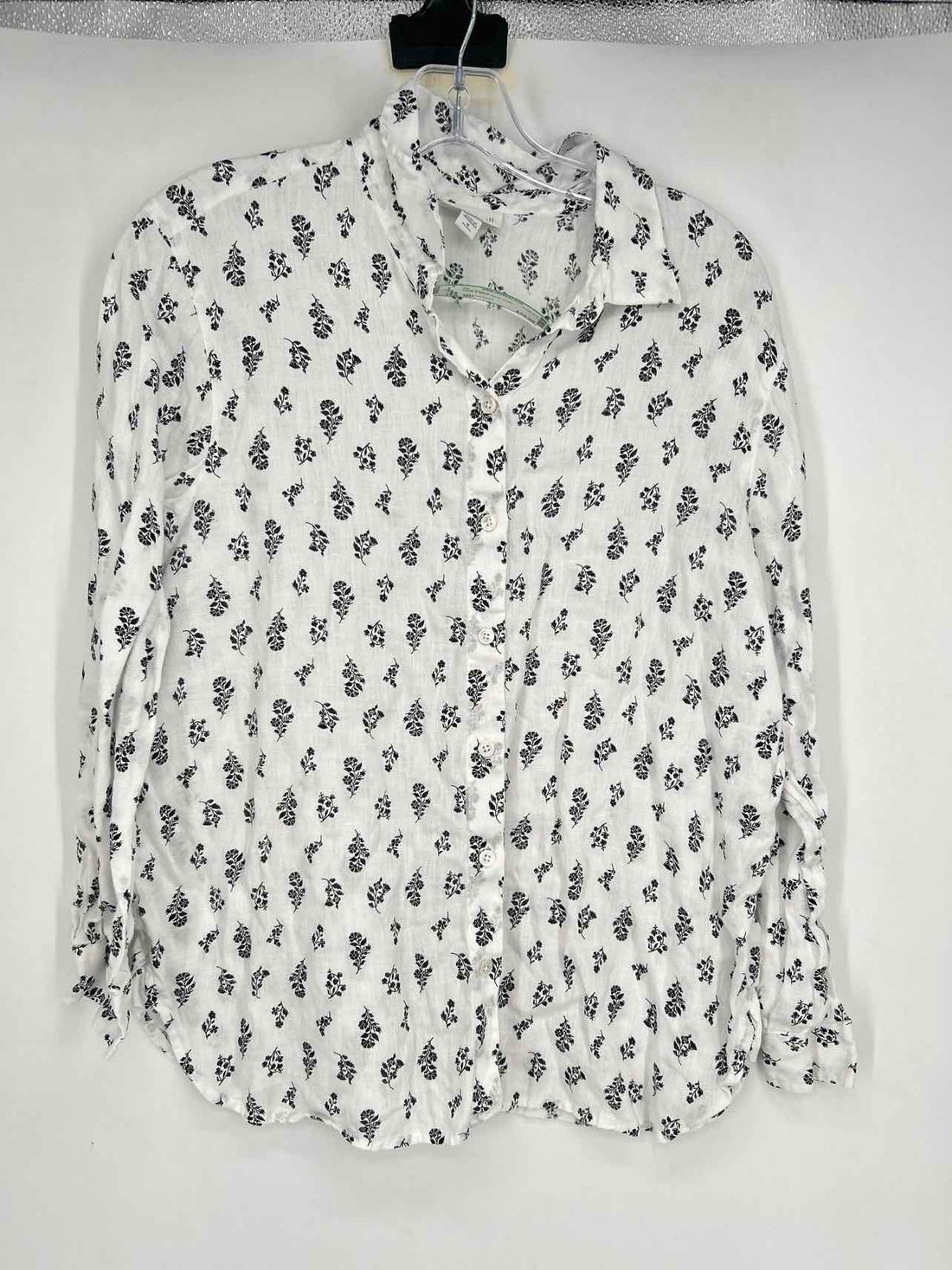 J Jill Love Linen Size MP White & Black Floral Linen Long Sleeve