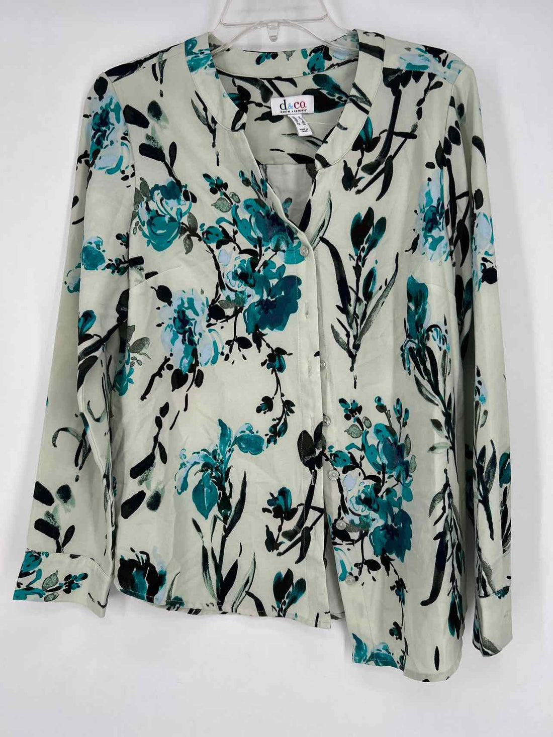 Denim & Co Size S Light Green Print Long Sleeve