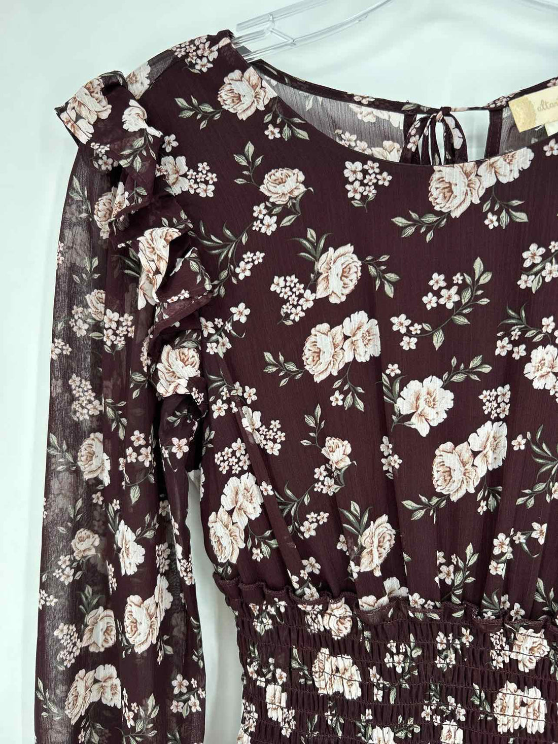 Altard State Size S Burgandy Floral Long Sleeve Dress