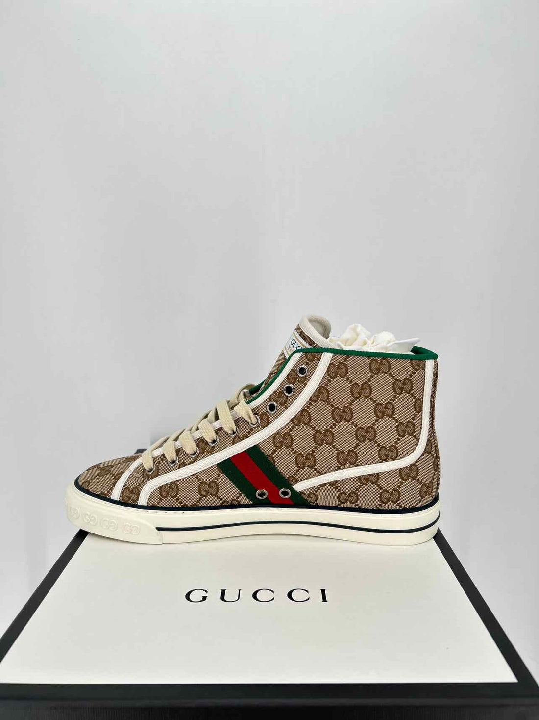 Gucci Tennis 1977 Women Size 11 Monogram Canvas New In Box High Top Sneakers