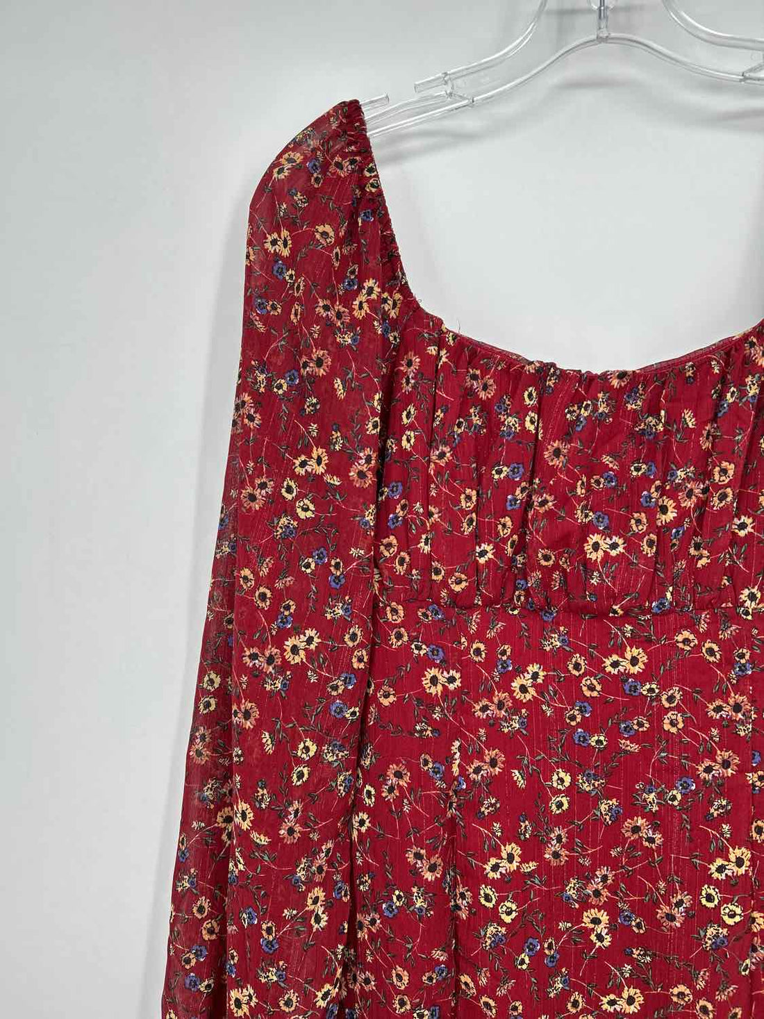 Altard State Size S Maroon Floral Shimmer Long Sleeve Dress