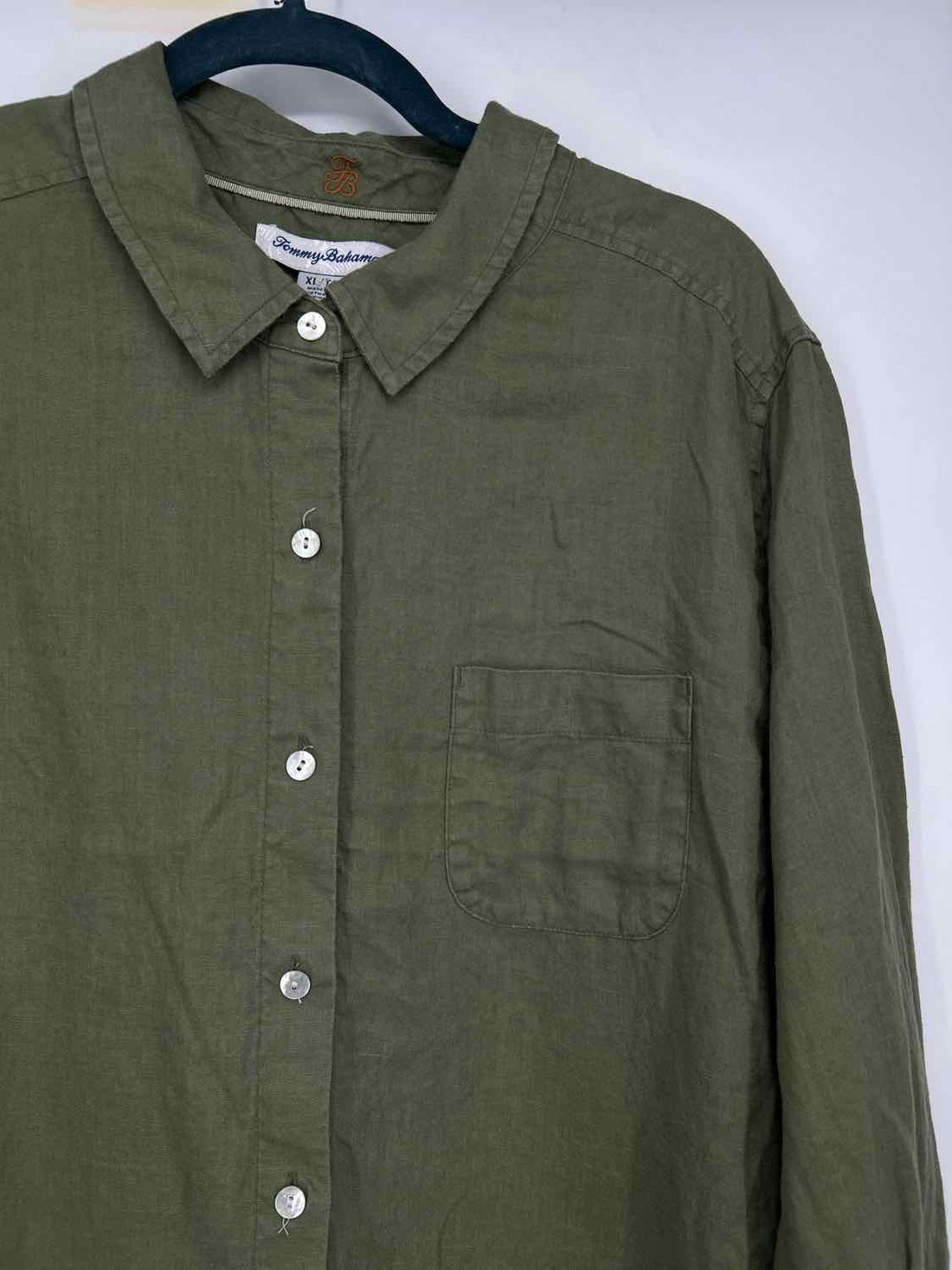 Tommy Bahama Size XL Green Linen 100% Long Sleeve