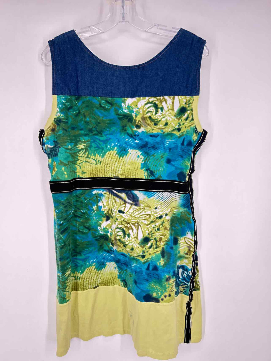 Linea Domani Size XL Blue & Green Print Sleeveless Dress
