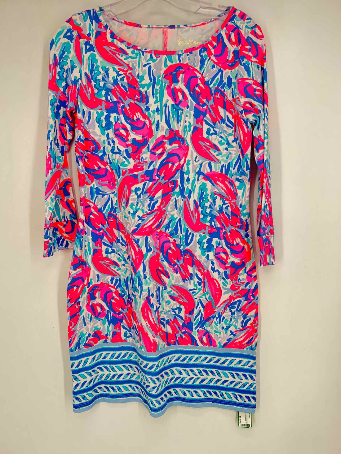 Lilly Pulitzer XS Blue & Hot Pink Print Long Sleeve Lilly Pulitzer Dress