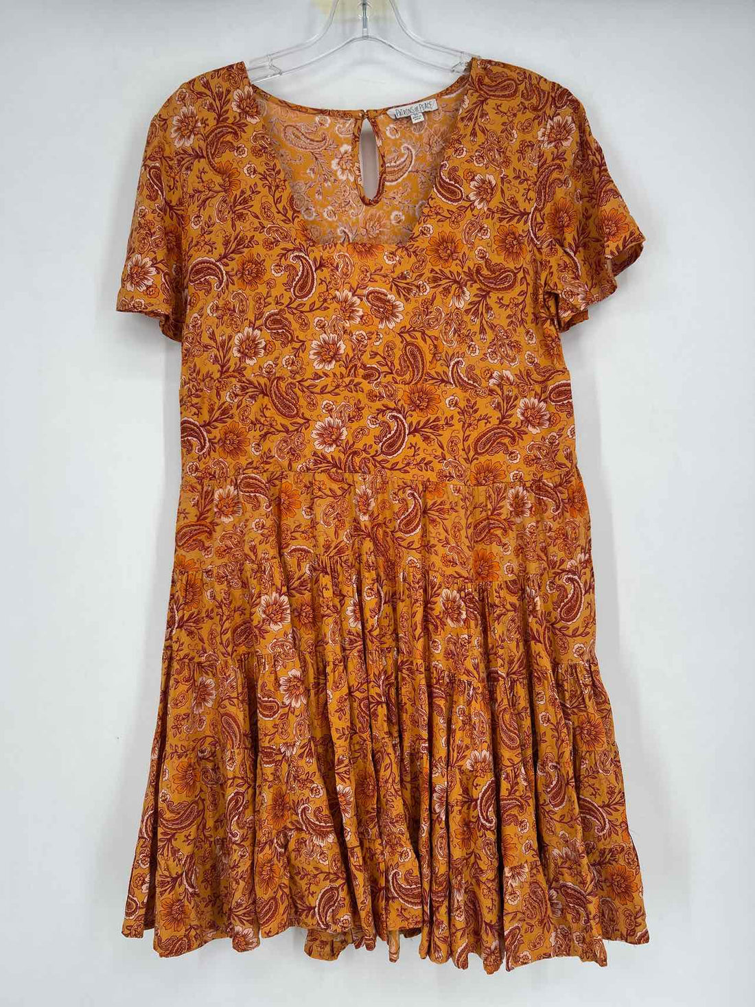 Patrons of Peace Size XS Orange & Maroon Floral Short Sleeve Dress