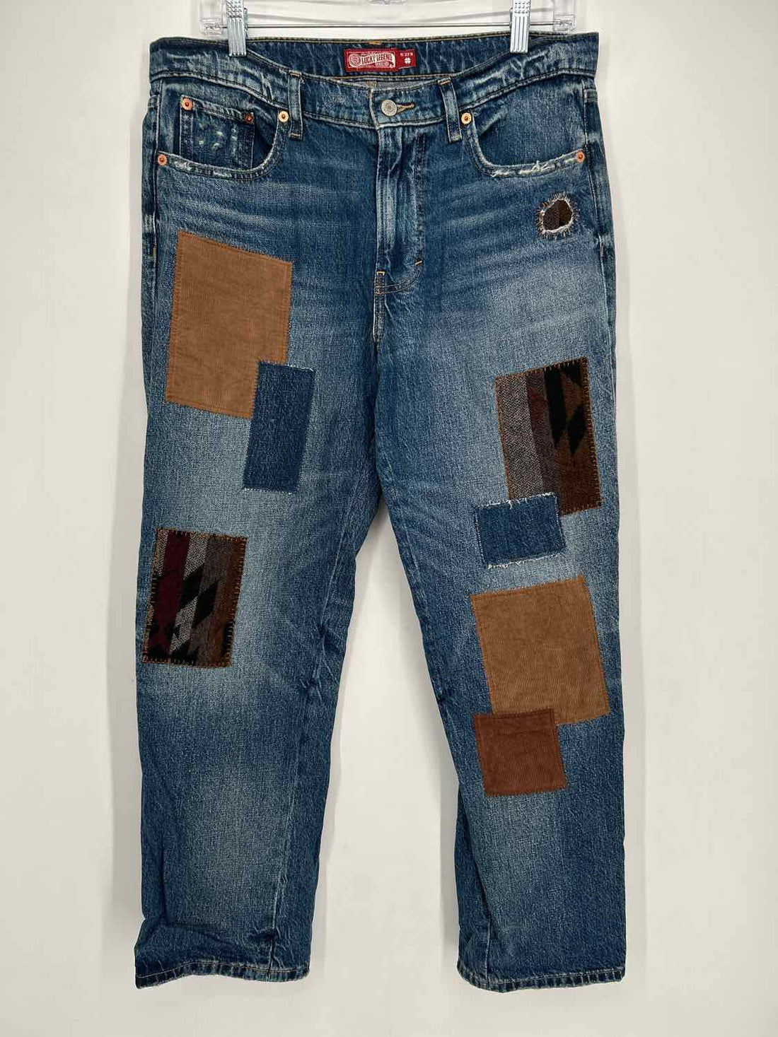 Lucky Brand Size 8 Denim Patchwork Boy Mid Rise Relaxed Straight Jeans