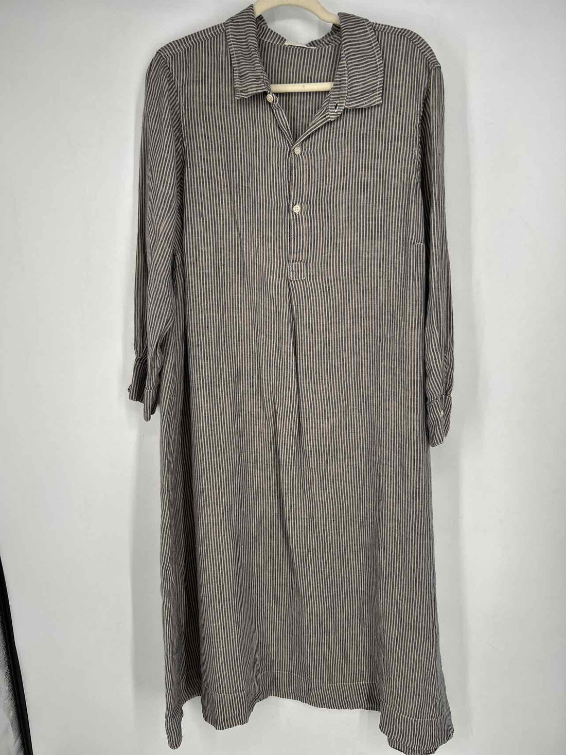 CP Shades Size L Navy Striped Linen Long Sleeve Dress