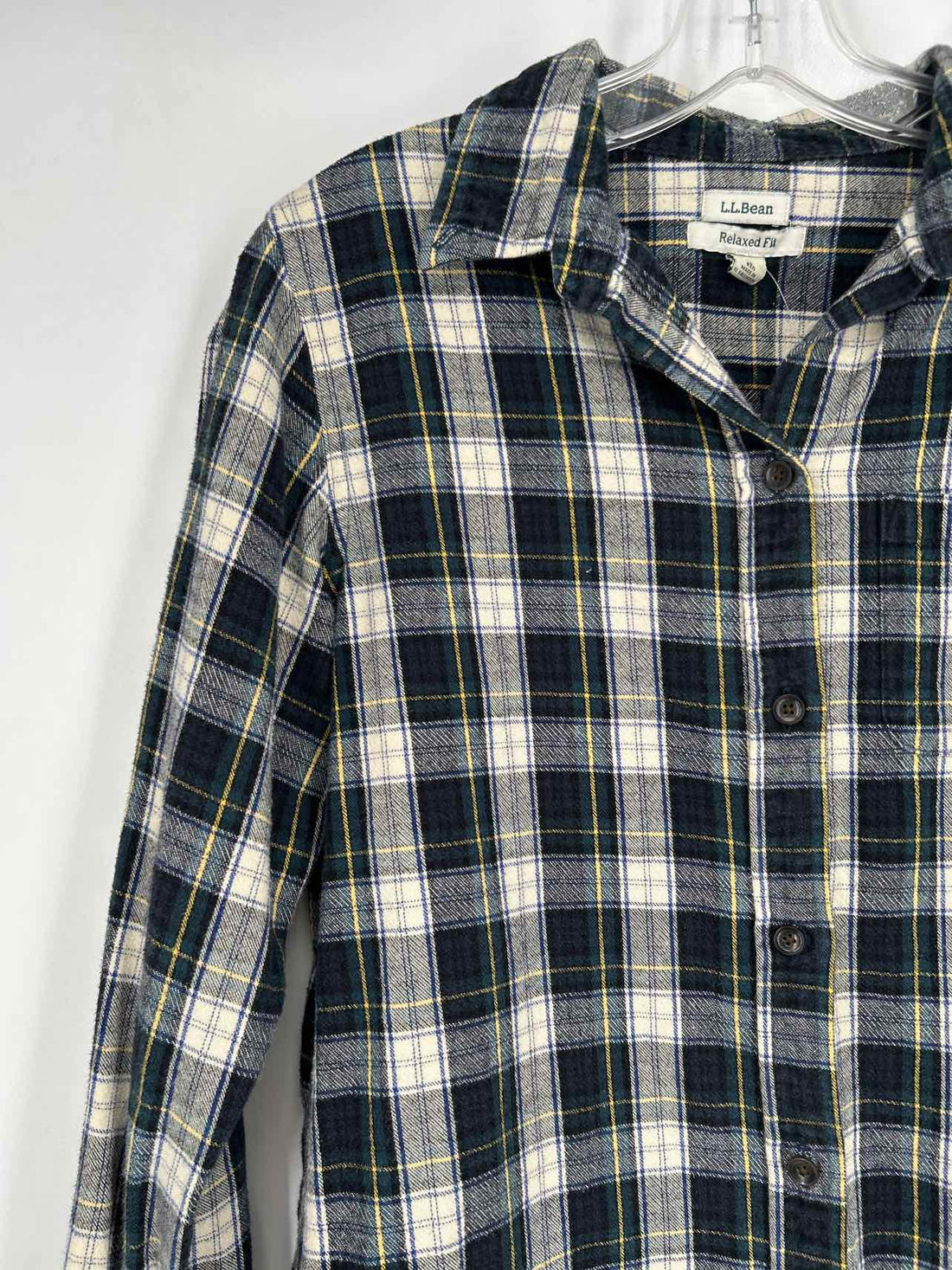 L L Bean Size S Blue & White Plaid Long Sleeve