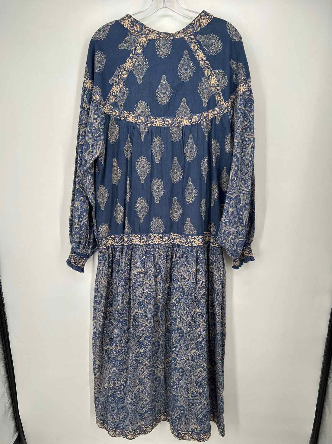 Miss June Size One Size Blue & Cream Print Long Sleeve Maxi