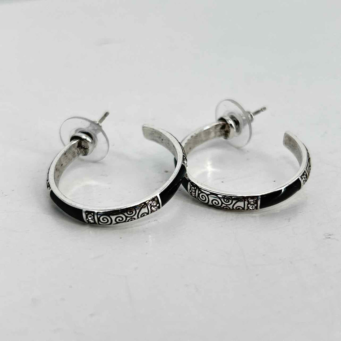 Brighton Enamel Silver Plated Black Earrings