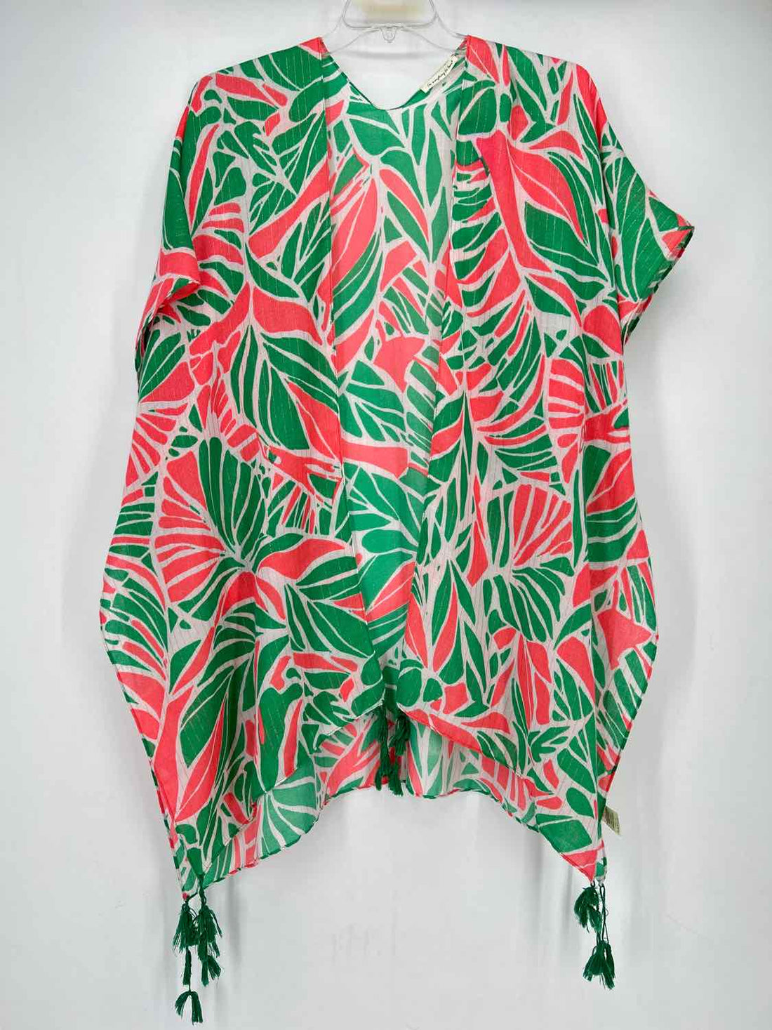 Do Everything In Love One Size White Pink & Green Print Kimono