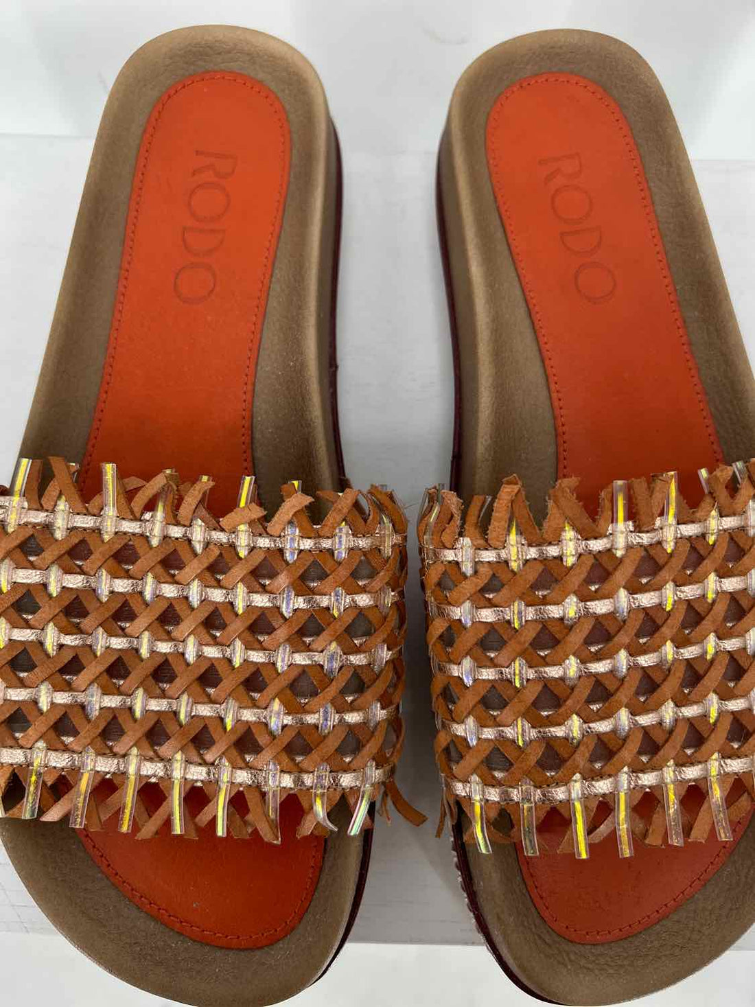 Rodo Women Size 37 Cognac Woven Slides