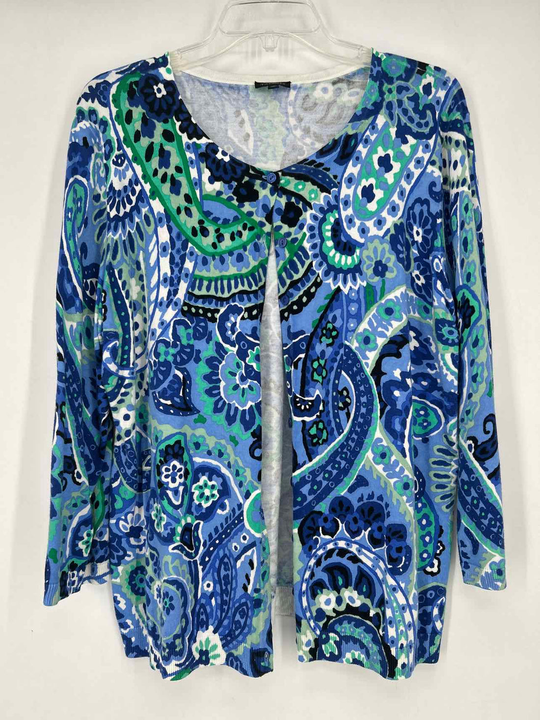 Talbots Size XL White Blue & Green Cardigan