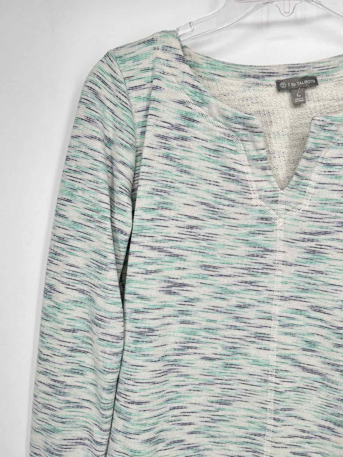 T By Talbots Size SP White Blue & Aqua Shimmer Sweater