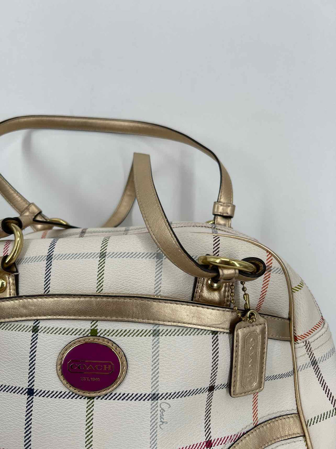 Coach White Plaid Leather Pre Owned Tote