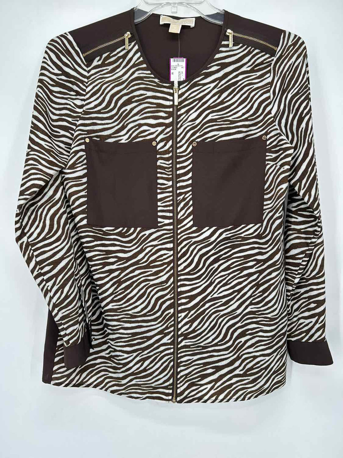 Michael Kors Size M Brown Zebra Print Long Sleeve