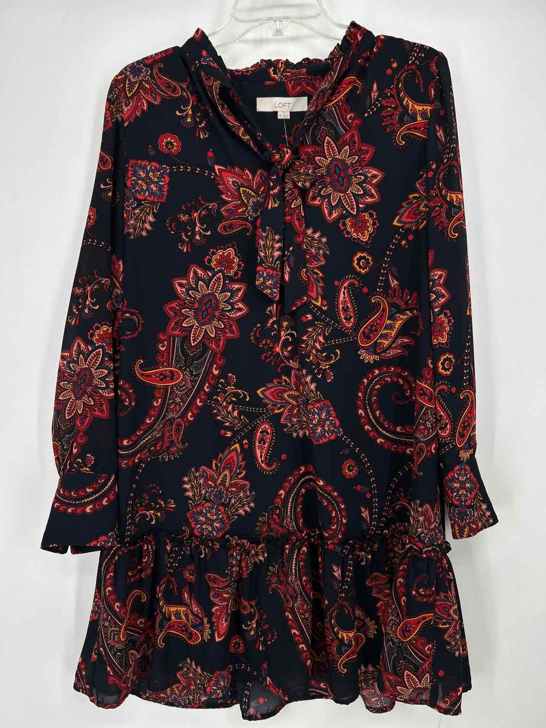 Loft Size M Navy & Red Floral Long Sleeve Dress