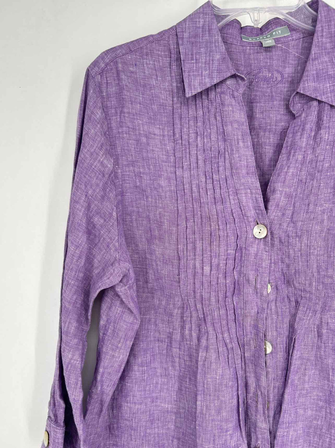 Foxcroft Size 14 Purple Linen Long Sleeve