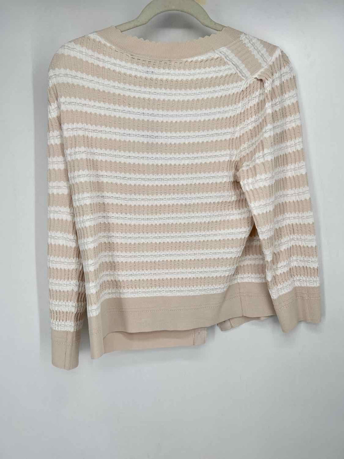 White House Black Market Size L Tan & White Striped Cardigan
