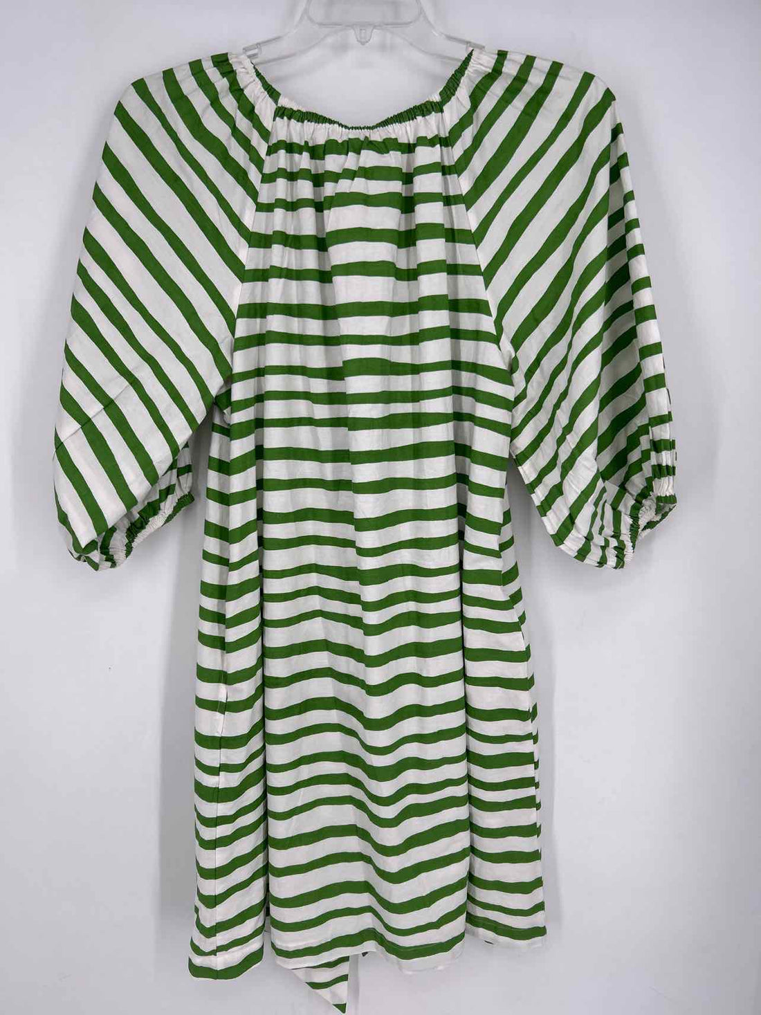 Frances Valentine Size M White & Green Striped Long Sleeve Dress