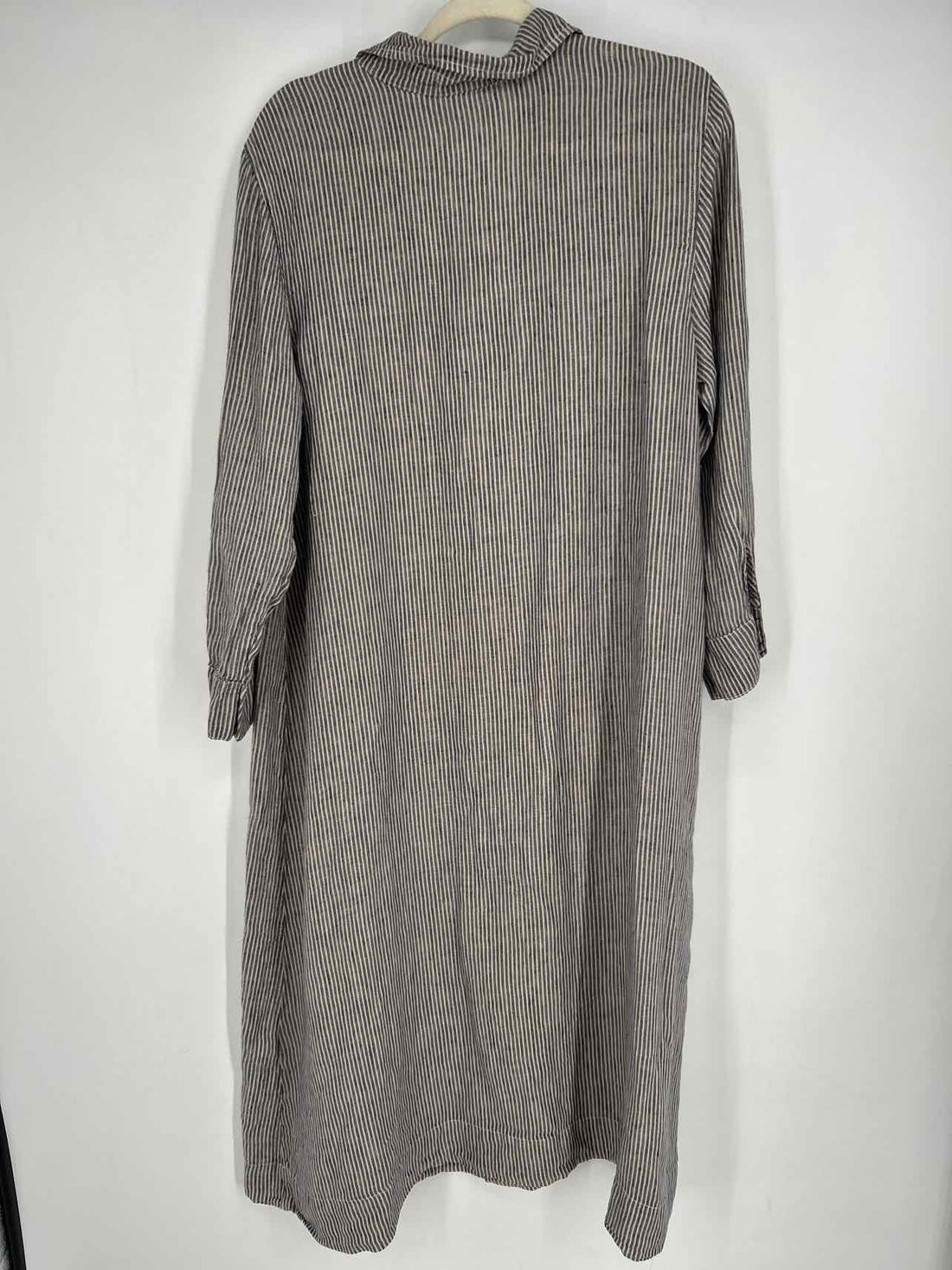 CP Shades Size L Navy Striped Linen Long Sleeve Dress