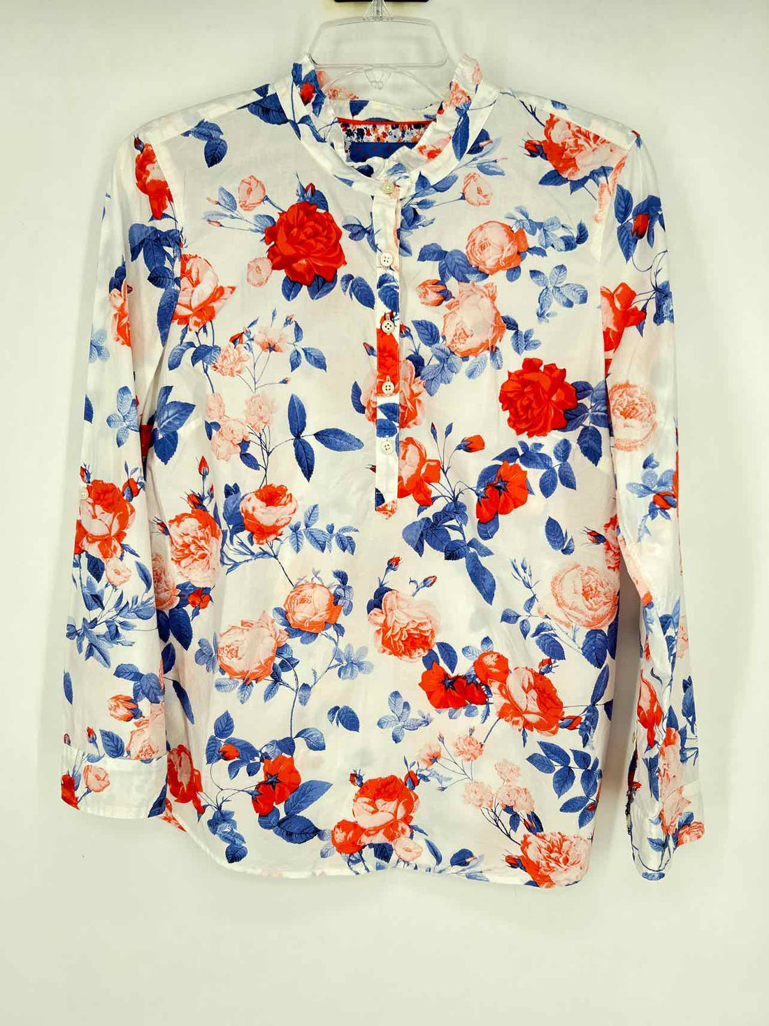 Talbots Size MP White & Blue Floral Long Sleeve