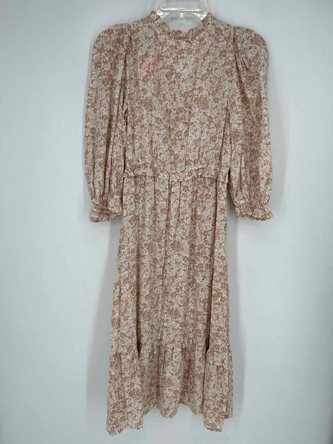 Blu Pepper Size S Beige Floral Long Sleeve Dress