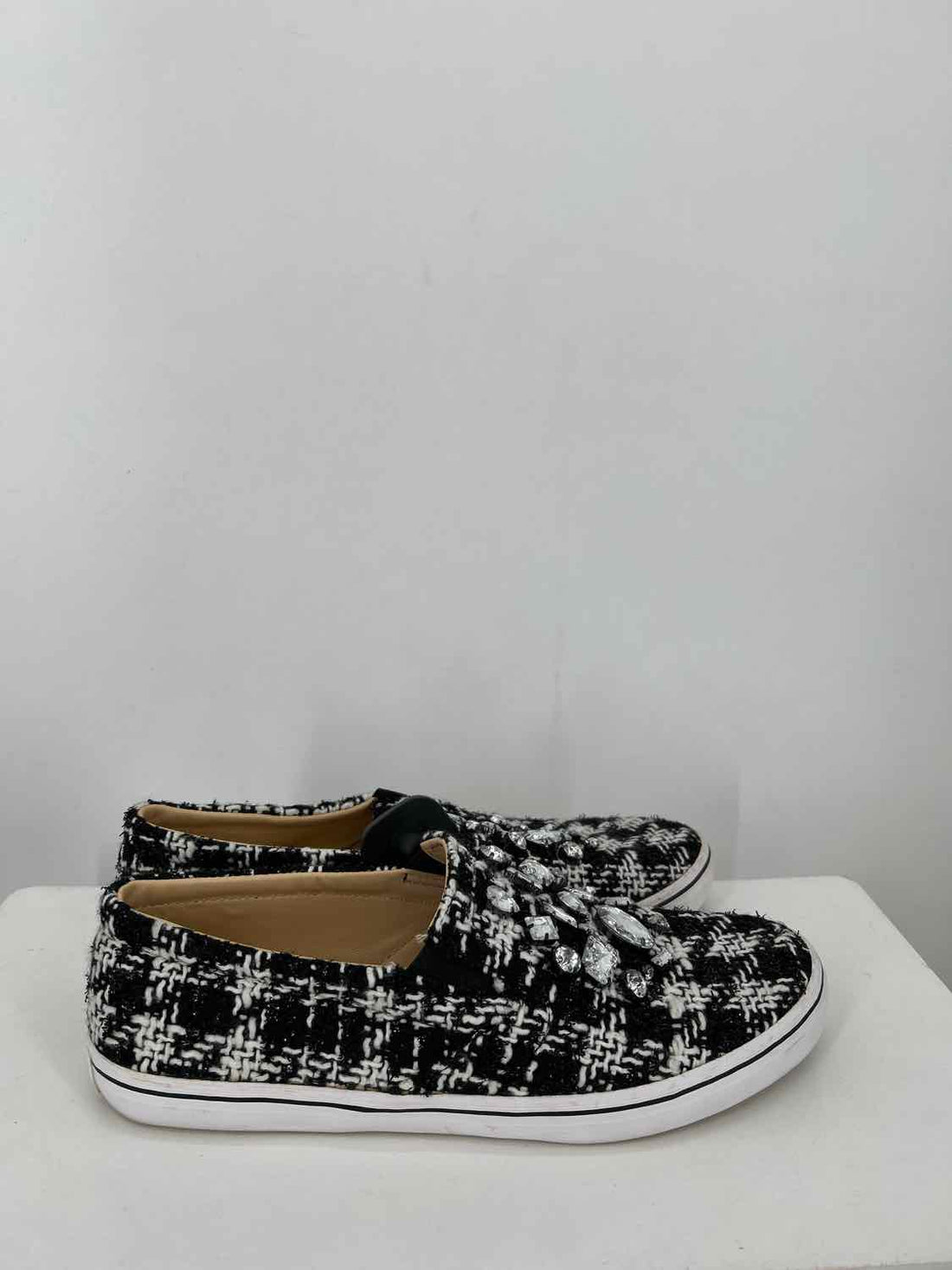Kate Spade Women Size 9.5 Black & White Colorblock Pre Owned Tweed Flats