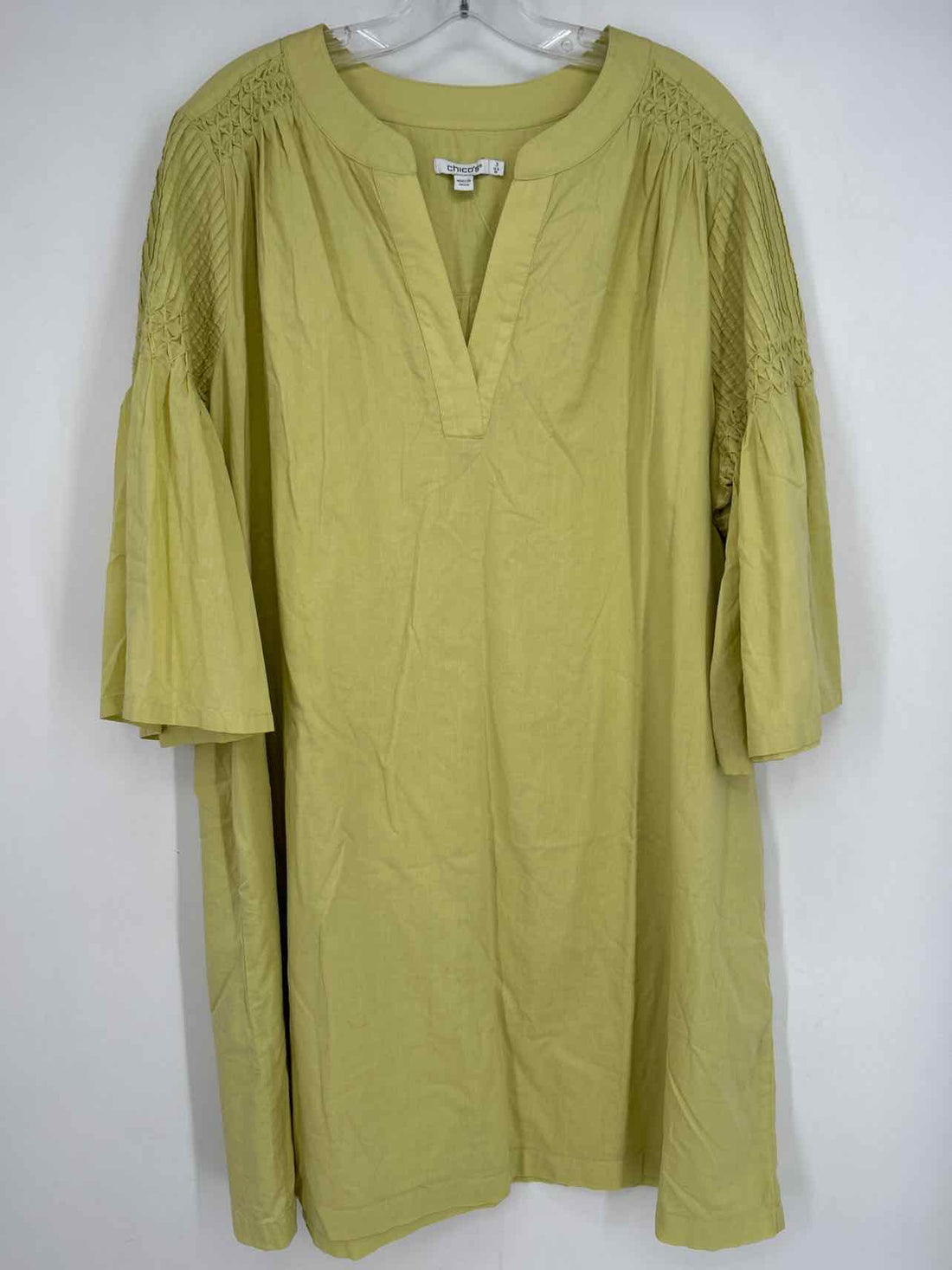Chicos Size 3 (16) Light Yellow/Green Long Sleeve Dress