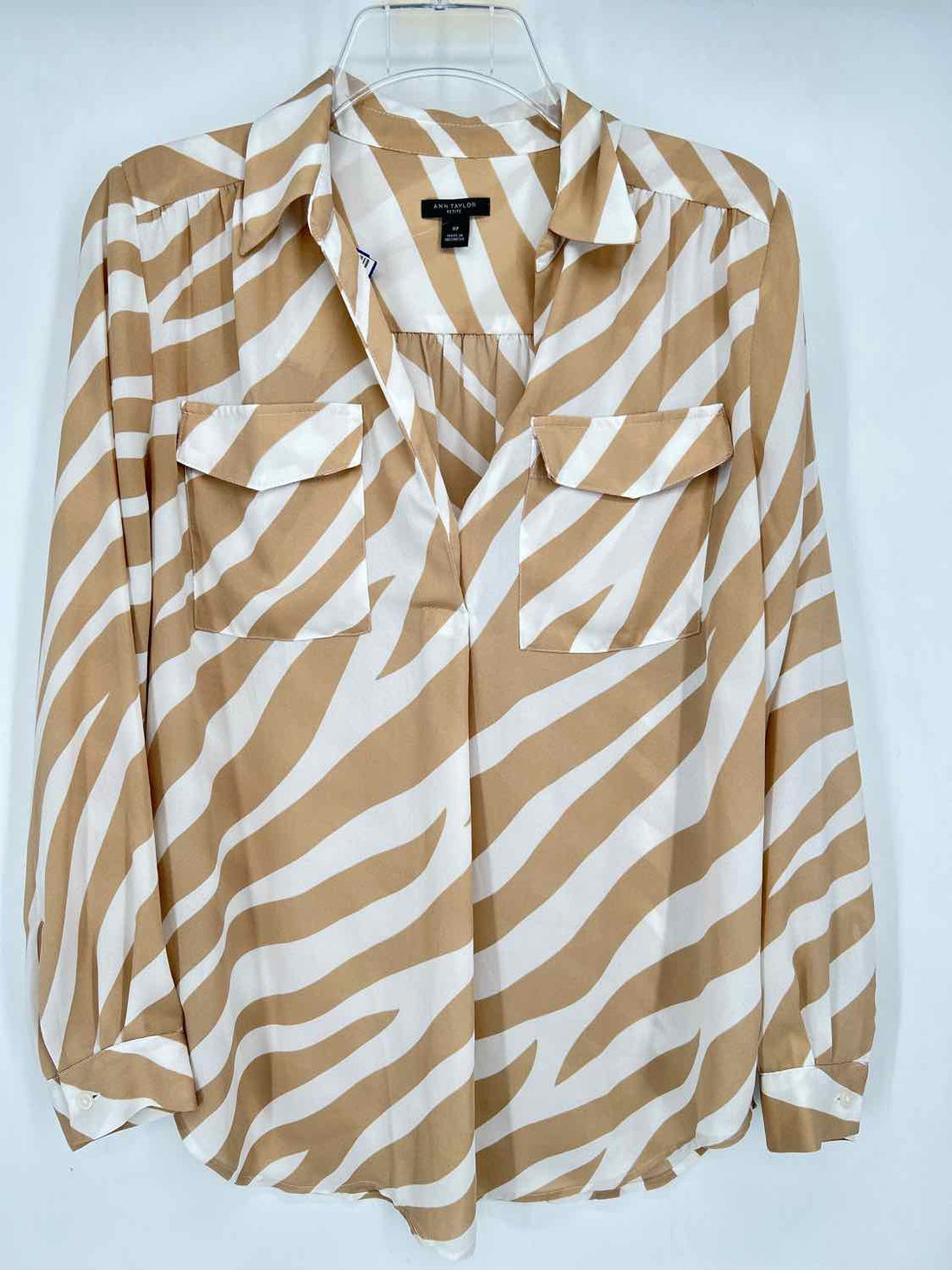 Ann Taylor Size MP Tan Striped Long Sleeve