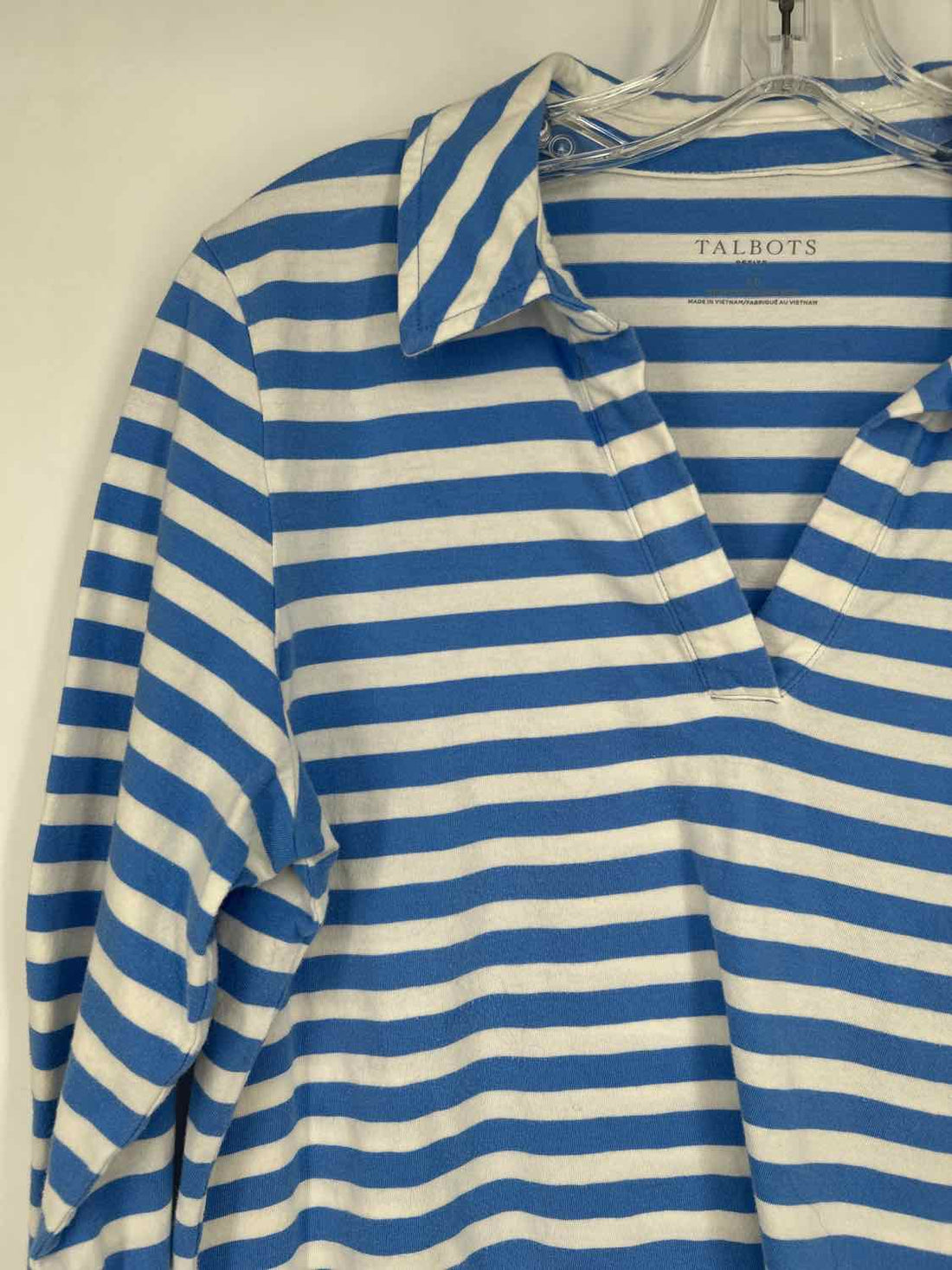 Talbots Size LP White & Blue Striped Cotton Long Sleeve