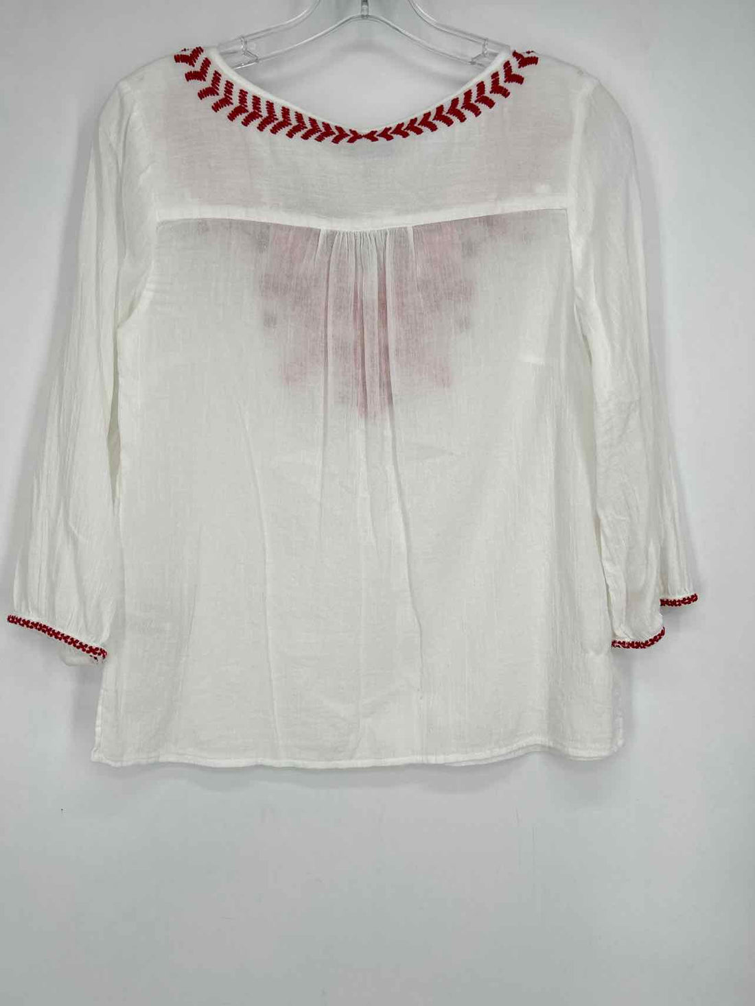 Talbots Size P White & Red Embroidered Long Sleeve