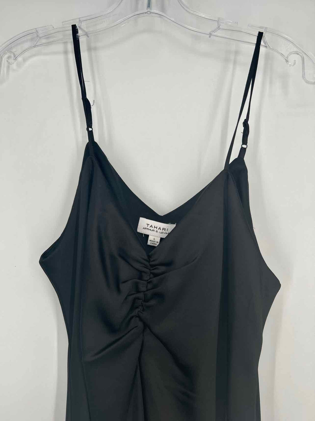 Tahari Arthur S. Levine Size L Black Satin Like Sleeveless Dress